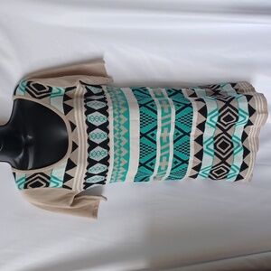 T/O Tribal Aztec Print Scoop Neck Sweater Dress Size M